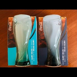 Set of 2 Coca Cola Glasses 2018 Limited Edition Turquoise & Gray glasses NWT